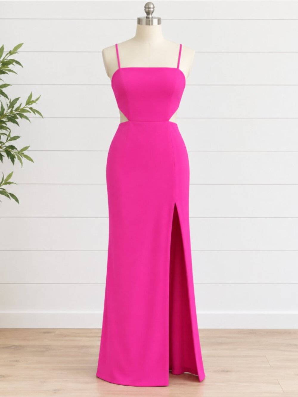 XSCAPE Women's Cutout-Detail Scuba Crepe Gown Spaghetti Straps Sz 12 Fuchsia NWT